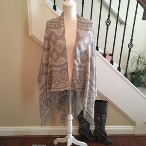 Francesca's Taupe Cream Aztec Poncho Shawl Scarf